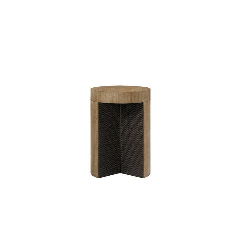 Carstens Spot Table – Eucalyptus Veneer Round Accent Table with Textured Black Panels