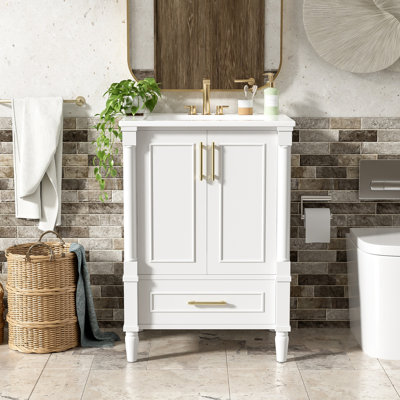 24" Modern Bathroom Vanity with Ornate Motif Design & Soft-Close Hinges,  Bathroom Cabinet with Drawer and Back Open Structure, Ornately Carved French Cylinder Legs