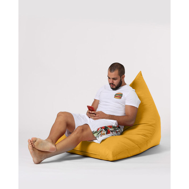 Fauteuil à billes jaune de qualité supérieure, 57,1 po x 13,8 po x 35,4 po | 100% polyester imperméable, 100% mousse de styromousse originale | Système de double fermeture à glissière dissimulée, supportant jusqu'à 440 lb | Conception moderne et moderne pour la détente en plein air