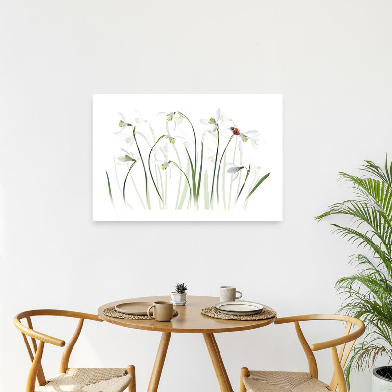 Spring Snowdrops Ladybug Delicate Minimalist Peaceful Ladybug Nature Spring Wall Art Print 1 Piece Wrapped Canvas Wall Art