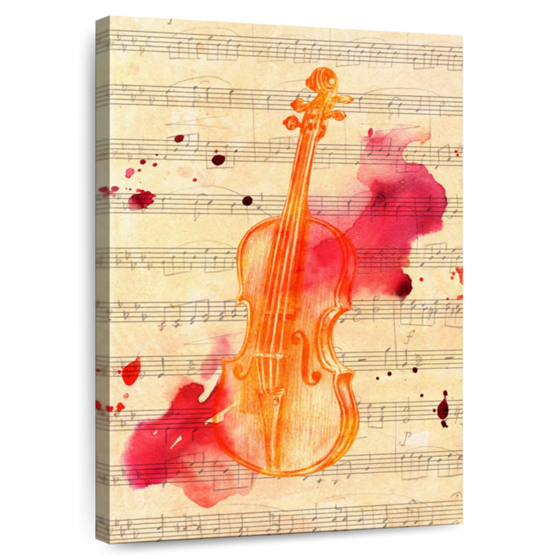 Abarca, violon doré sur feuille de musique, H 51 po x l 34 po