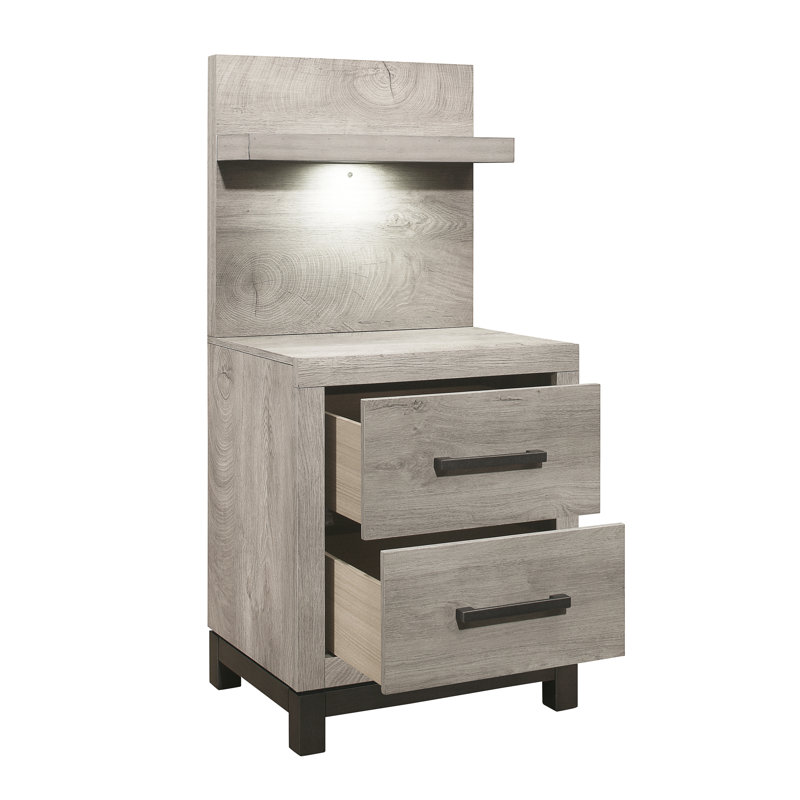 Barlow 20"W 2-Drawer Nightstand with Wall Panel , Light Gray