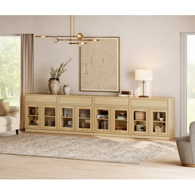 126" Modern Sideboard Buffet Cabinet with 8 Glass Doors and Drawers, Multifunctional Sideboard with Adjustable Shelf