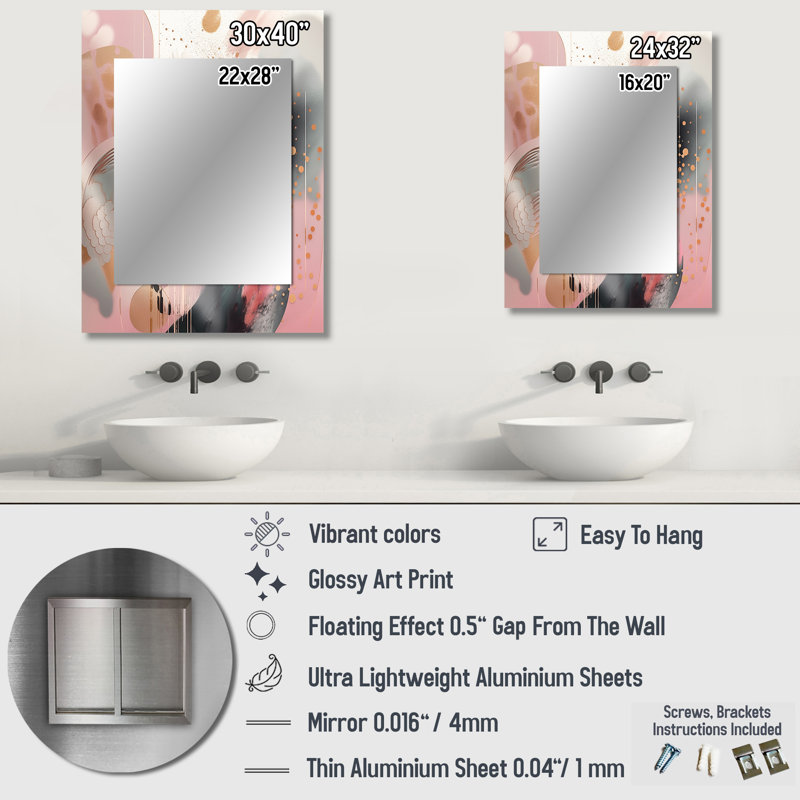 «Pink Rosegold Stripes Complexity V», miroir mural décoratif de formes transitionnelles, grand miroir moderne, impression d'art en métal