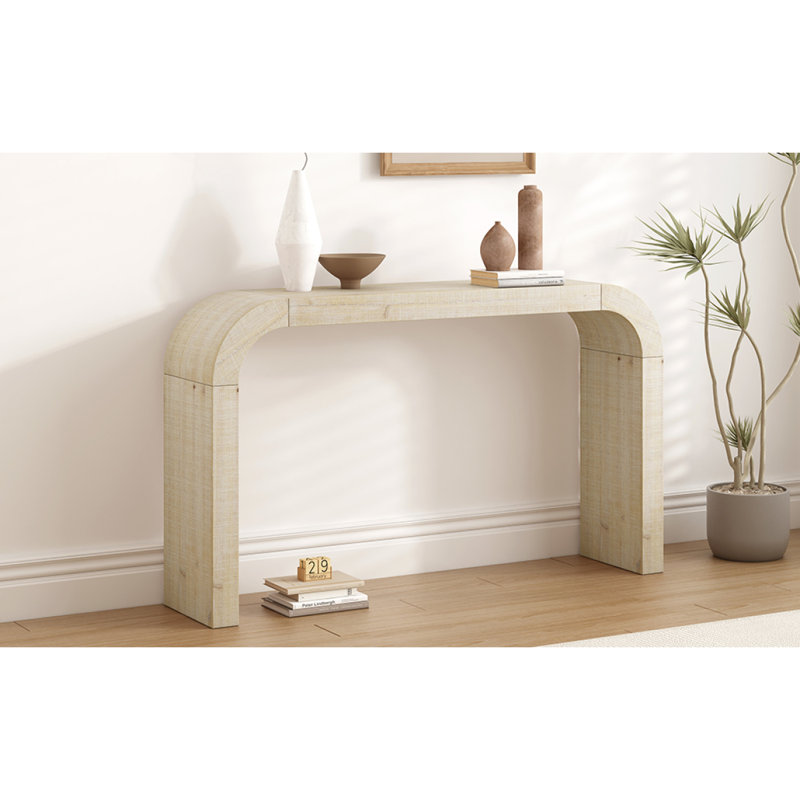 Console de 52 po en bois avec bord incurvé, texture naturelle, parfaite pour les vestibules et les salons, Naturel