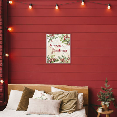 Season's Greetings Holly Berries Framed Giclee, design by Nicole DeCamp