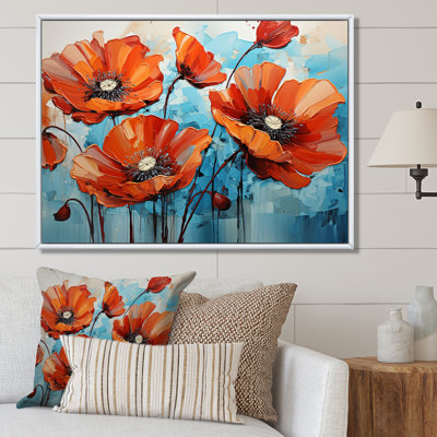 Tranquil Blue and Red Poppies - Art mural coquelicots
