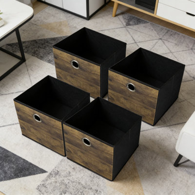 Durable Fabric Storage Cube Bins , Wood Grain Decorative Storage Baskets For Shelves, Closet, Bedroom, Living Room, Office, Foldable Organizer Boxes