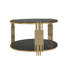 Table basse moderne à plateau miroir noir, table de salon avec base cylindrique circulaire en métal et tablette inférieure