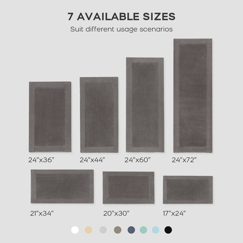 Splendor Charcoal 100% Cotton Tufted 3000 GSM Reversible 17x24'' Bath Rug, Charcoal, 17" W x 24" L
