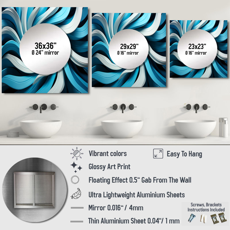 Op Art Blue Focus VII - Modern Square Mirror Wall Art For Bathroom, 29" x 29"