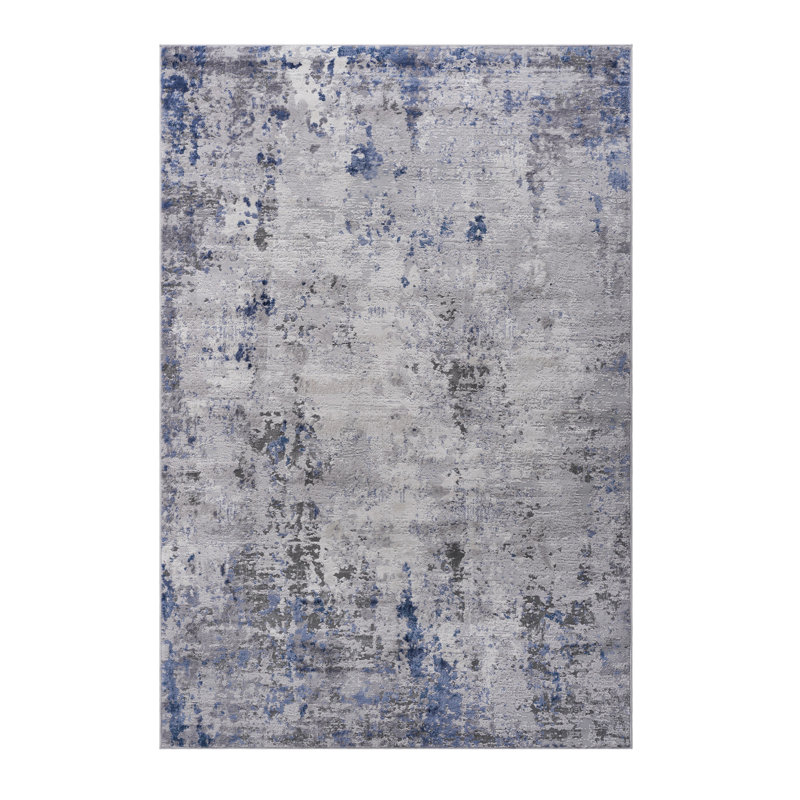 Tapis argenté / bleu / abstrait non délesté - et teinture pour le mobilier de chambre à coucher élégant de salon