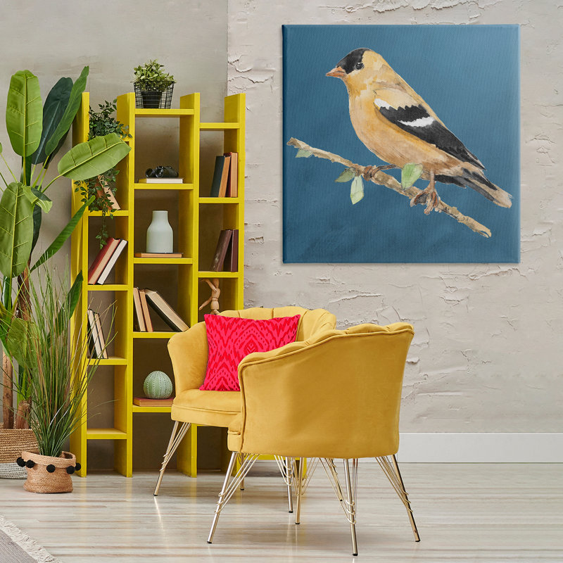 Art traditionnel sur toile, oiseau jaune traditionnel par Lanie Loreth, H 36 po x l 36 po