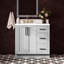 Meuble-lavabo rectangulaire simple de 91 cm (36 po) décalé à gauche, avec comptoir en quartz blanc de Carrare de 3,8 cm (1,5 po) d'épaisseur et finition grise.-128606857-128606901