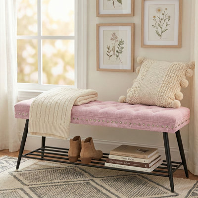 Table basse rembourrée avec rangement et rangement pour chaussures