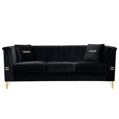 Canapé 3 places de style Chesterfield avec 2 coussins pour le salon et le bureau