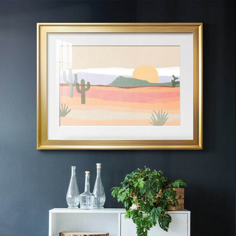 Cactus Plateau I, reproduction d'art encadrée, Or, H 15 po x l 21 po x P 1,5 po