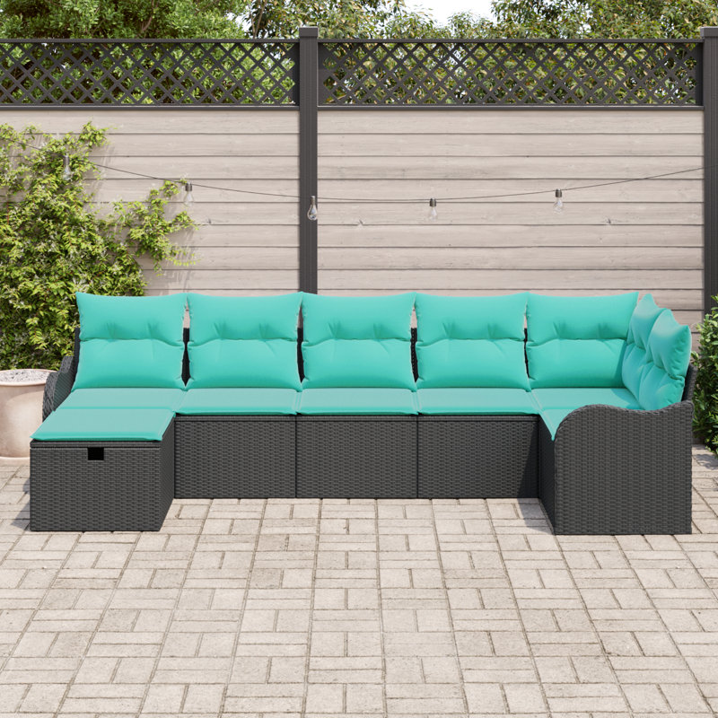 vidaXL Garden Sofa Set with Cushion 7 pcs Black Poly rattan