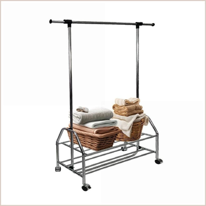 Barre à vêtements extensible en métal chromé Tablette réglable | Métal | Chambre à coucher