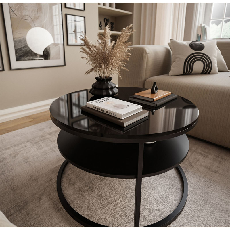 Guarascio Coffee Table with Storage,  49" H x 70" L x 70" W, Black, Black