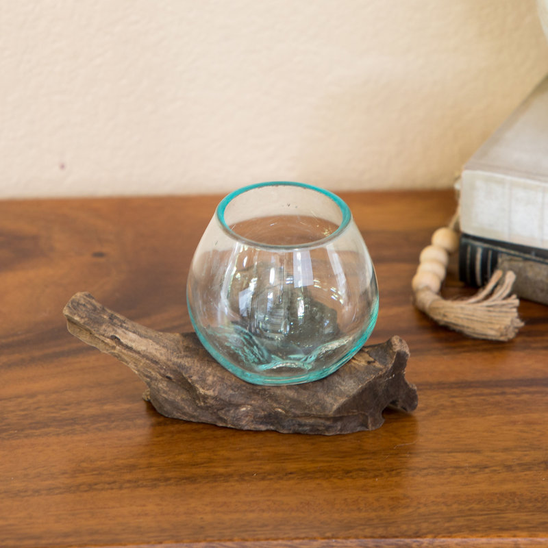 Blown Glass on Chinaberry Wood - 6"H