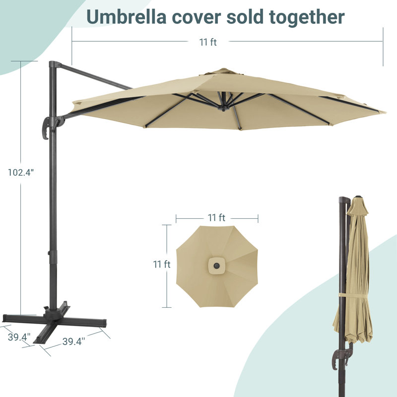 Parasol en porte-à-faux 11 pi Akevia, Brun clair