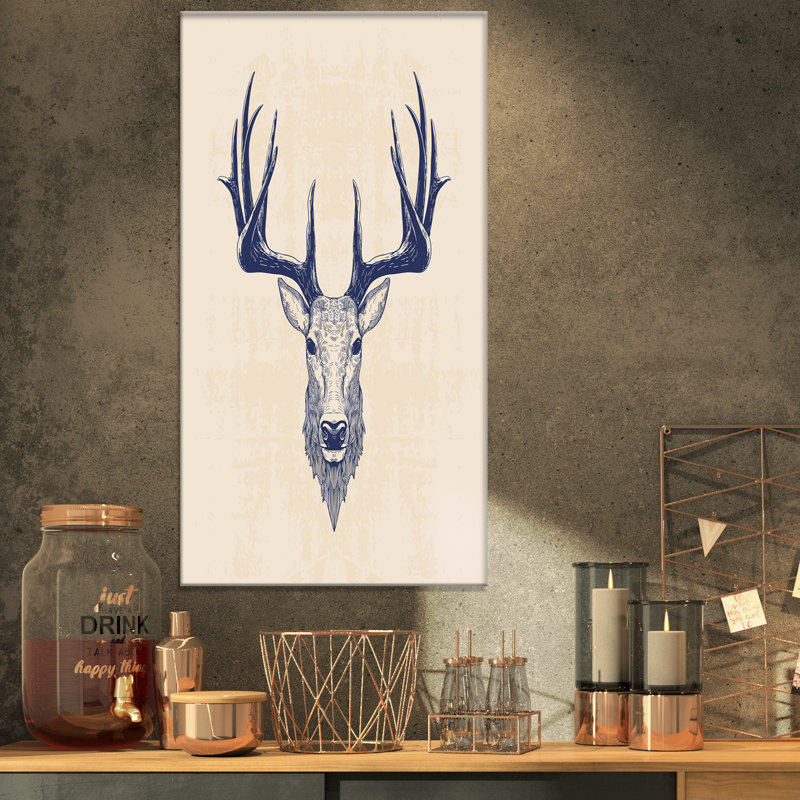 Portrait de tête de cerf - croquis d'animaux, H 20 po x l 12 po x P 1po, Toile tendue