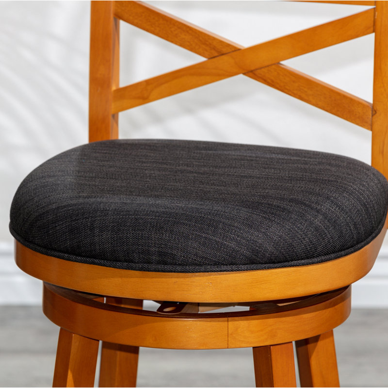 Tabouret pivotant à dossier en X de 30 po de hauteur, siège en tissu, Noir, Naturel