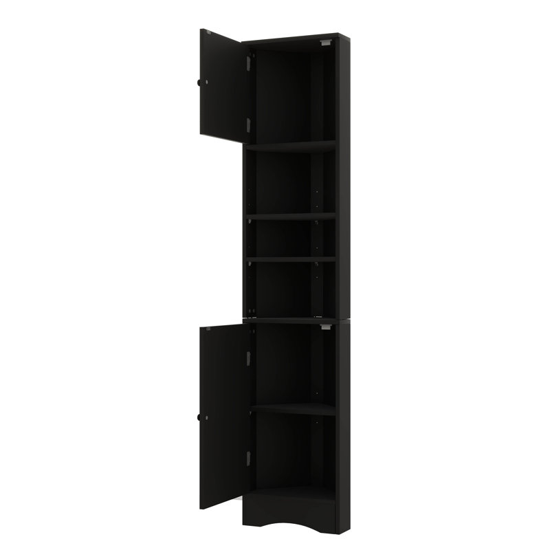 Grande armoire d'angle avec 2 portes, 3 tablettes et une tablette exposée, Noir