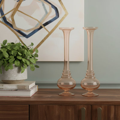 Ensemble de deux vases de table en verre rose 11 po