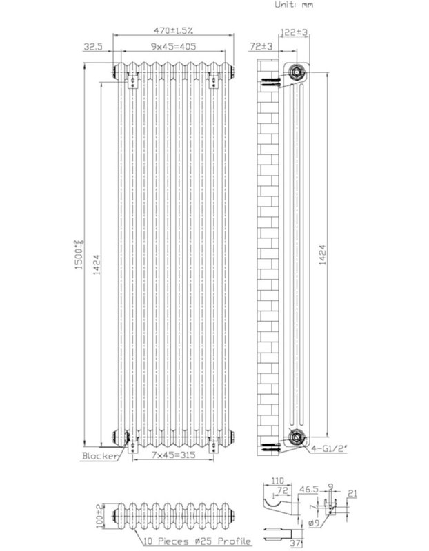 Standard Radiator, Clear, 59cm H x 18cm W x 4cm D