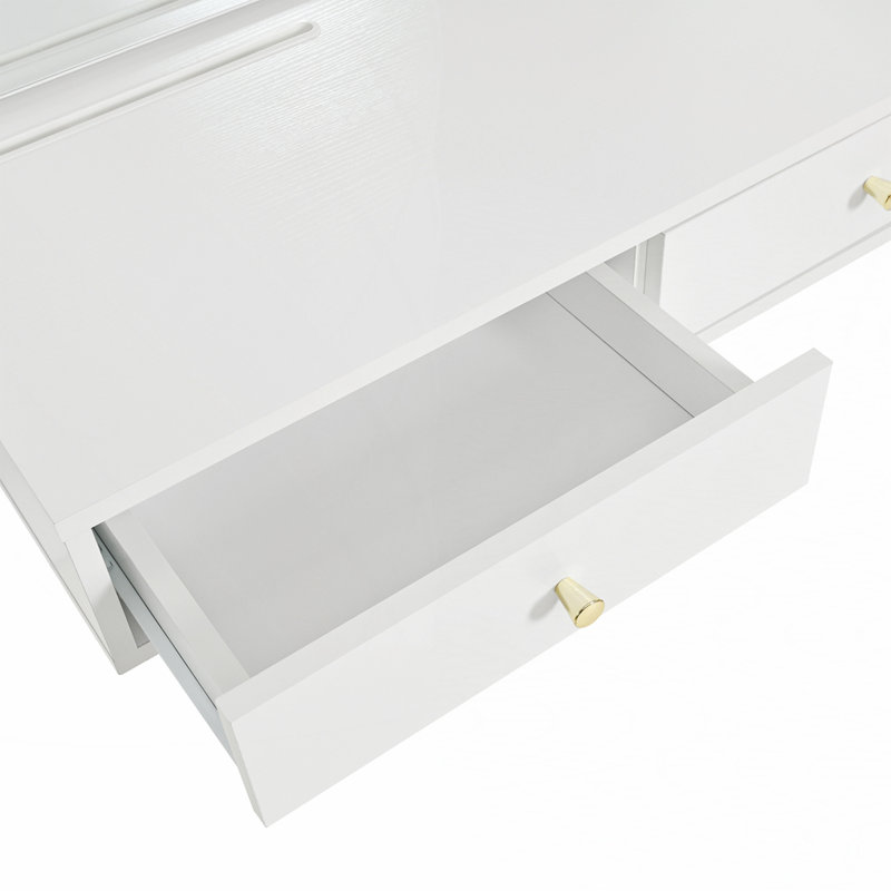 Floating Makeup Vanity Desk with Mirror, Black/White
