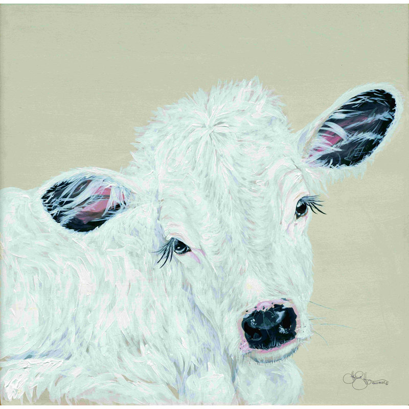 Veau blanc - peinture sur toile tendue, H 12 po x l 12 po, Non, Toile tendue