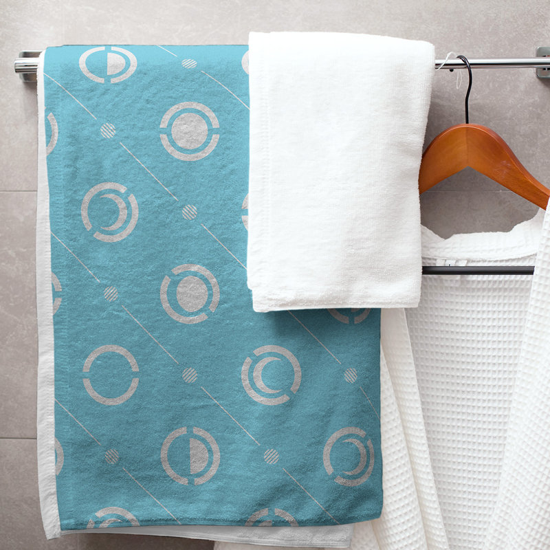 Classic Moon Phases Bath Towel, Dark Teal/Off White