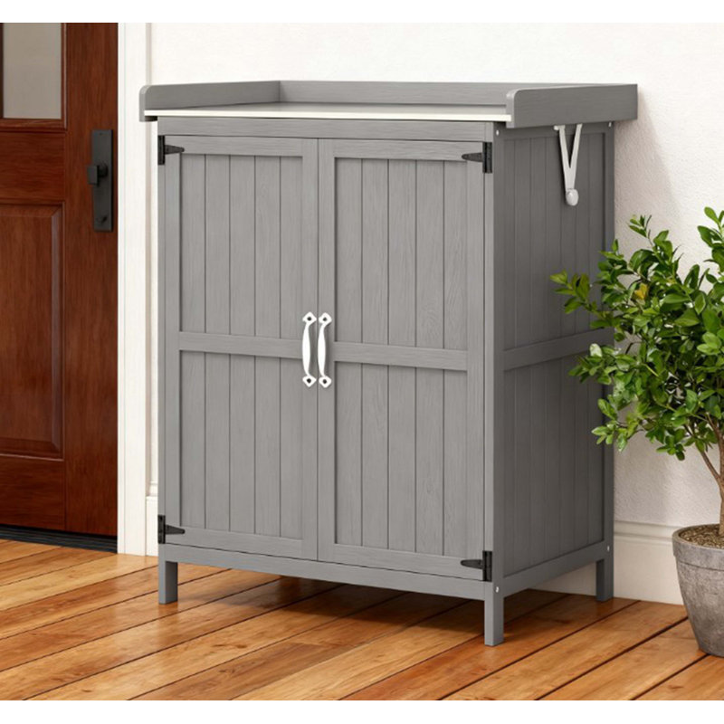 Wooden Potting Bench With 2 Doors, Gray