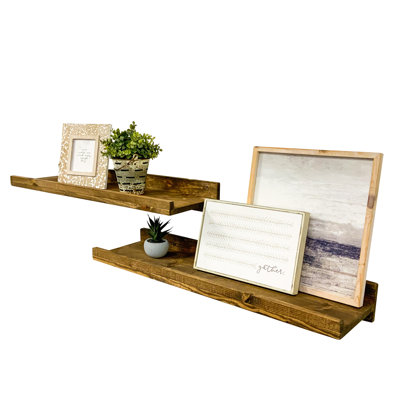 2 Piece Pine Solid Wood Floating Shelf