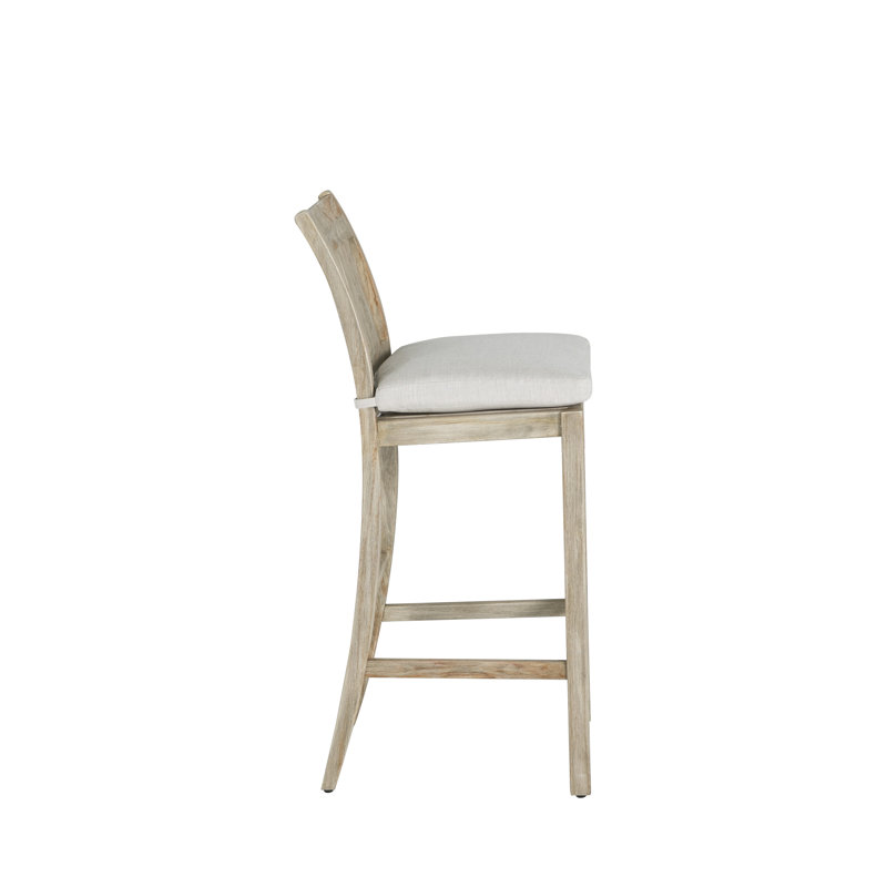 Croquet 30" Patio Bar Stool with Cushion, Welt, Bali Pearl, Oyster Teak