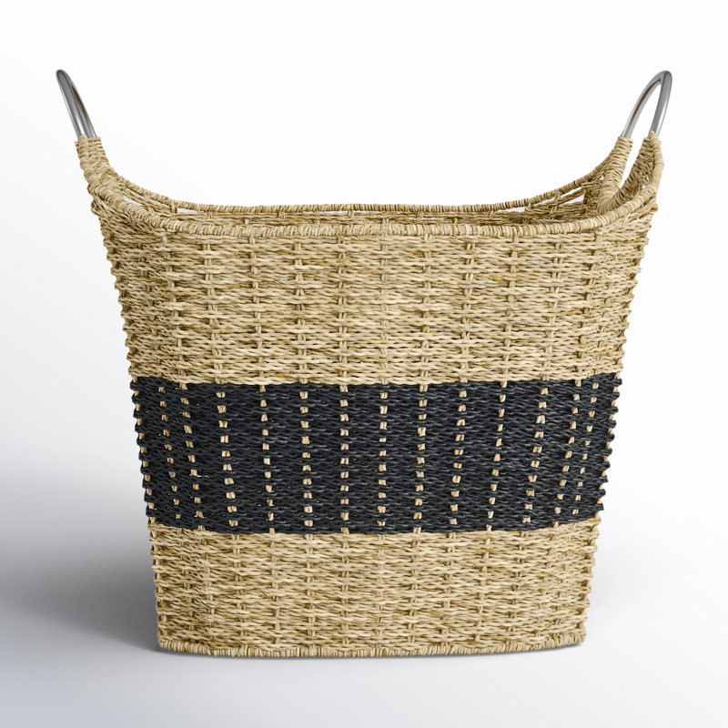 Seagrass Handmade Two Toned Decorative and Functional Storage Basket with Metal Handles