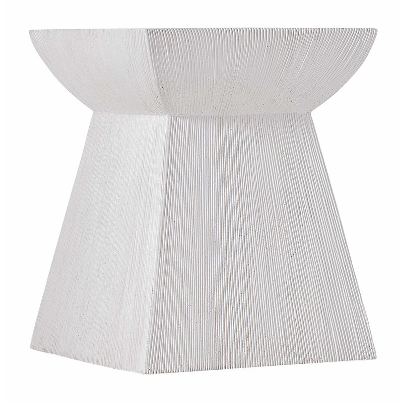 Sophisticated Transitional White Stonecast Side Table, 16"