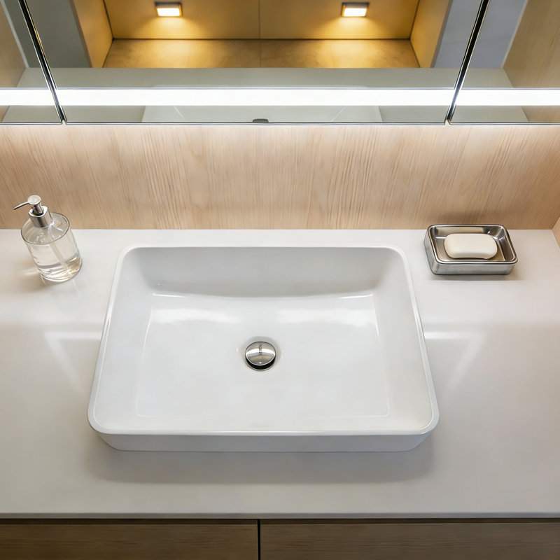 24" Rectangular Melamine Countertop Bathroom Vanity Vessel Sink(Drain not Included), White