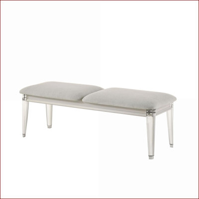 Banc décoratif, boucle moderne gris clair avec pieds en acrylique blanc neige - Hall d'entrée / salon / chambre à coucher | Revêtement | Gris clair