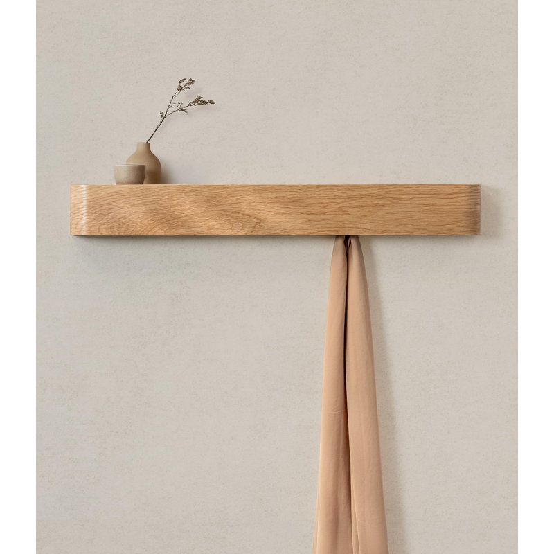 Wall-Mounted Coat Rack  - Modern Design Coat Rack With Hidden Wall Hooks - Solid Wood Veneer Panel Coat Hanger - Oak, Oak