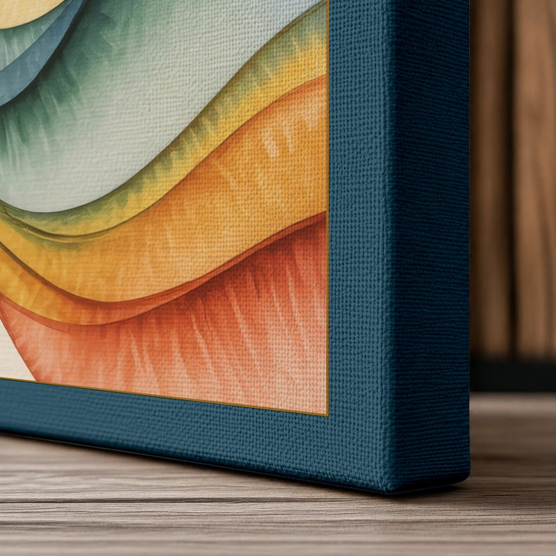 Flowing Ribbon Waves Abstract 1 Piece Wrapped Canvas Wall Art, 30x20 - 76.2 x 50.8 cm, Teal Border