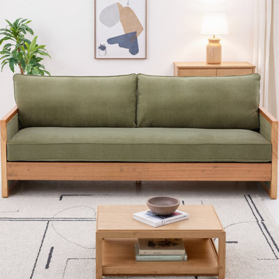 Modern Three-Seater Sofa 77.8” Wide, Soft Chenille Upholstery with Solid Wood Armrests, American Design Sofa Couch for Living Room, Cushion Back & Pocket Spring Seat Support