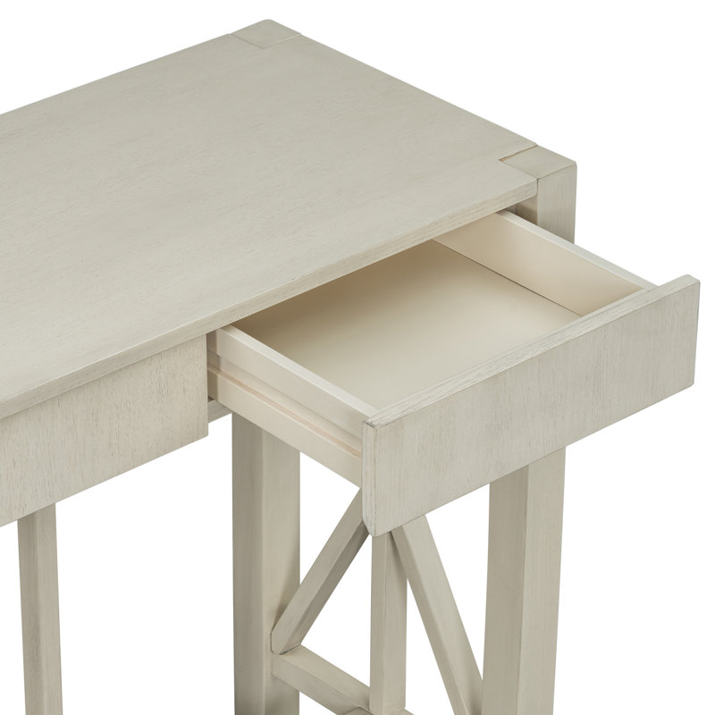 Console d'entrée plaquée avec 4 tiroirs spacieux, design croisé, base ouverte pour salle à manger, couloir ou pièce