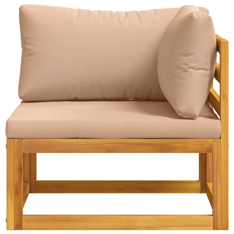 Canapé d'angle modulaire avec coussins 100 % polyester, en acacia massif, Canapé d’angle, Beige