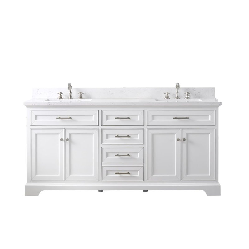 Thompson 72" W Double Bathroom Vanity, White/Brushed Nickel