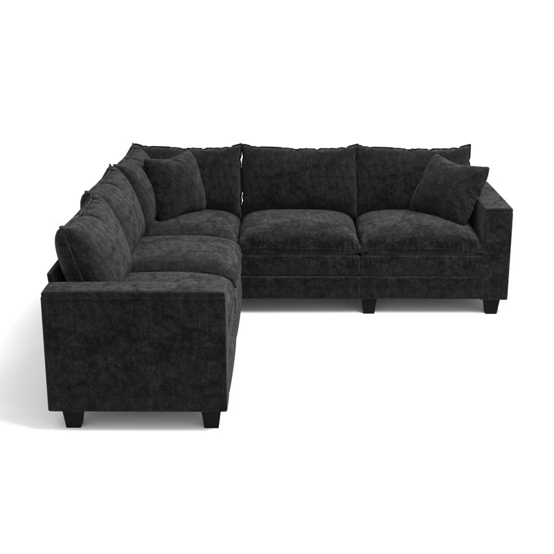Elara 97'' Modern Sectional Sofa With Hidden Storage, Black Chenille