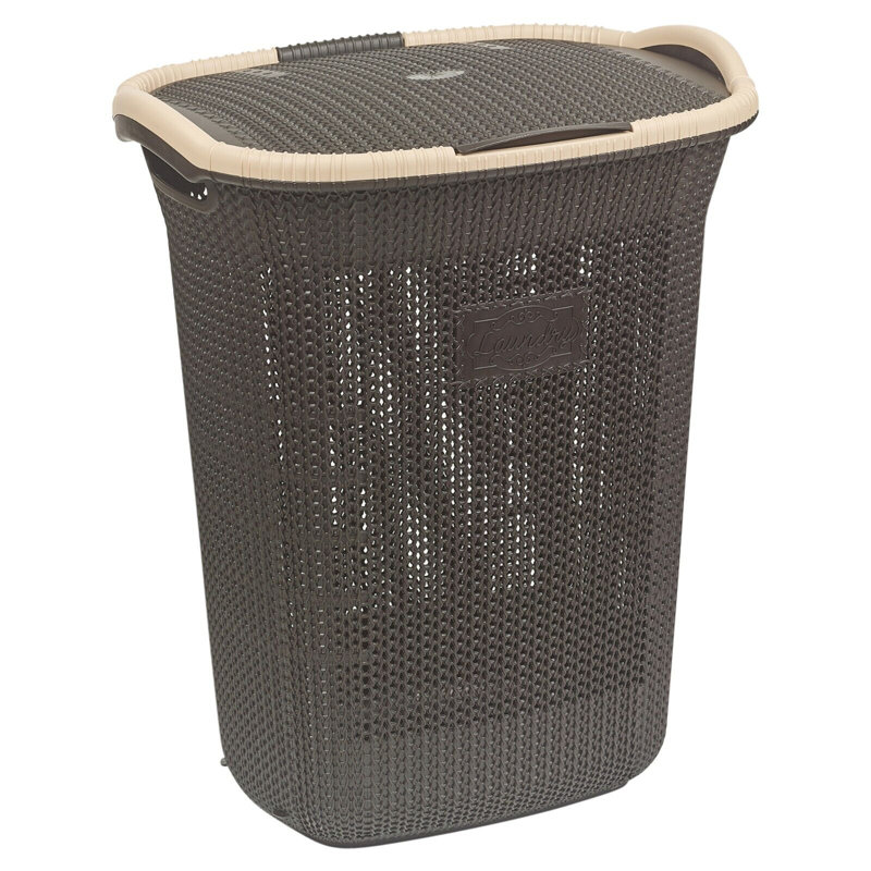 Plastic Laundry Basket with Handles, Dark Brown