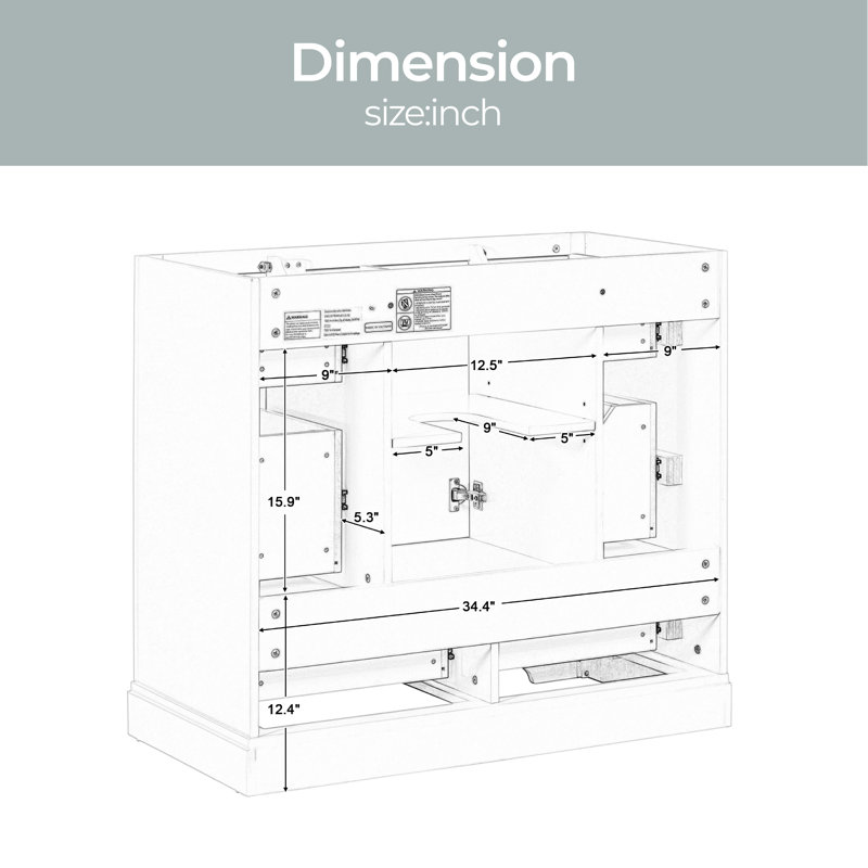 Base de meuble-lavabo simple 35,5 po seulement en blanc